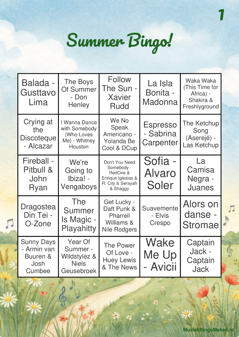 Summer Music Bingo