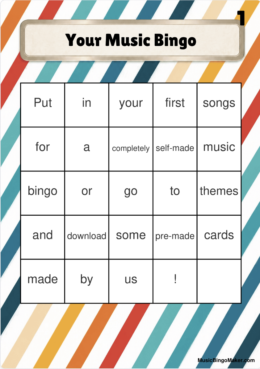 Preview image of an empty music bingo card template